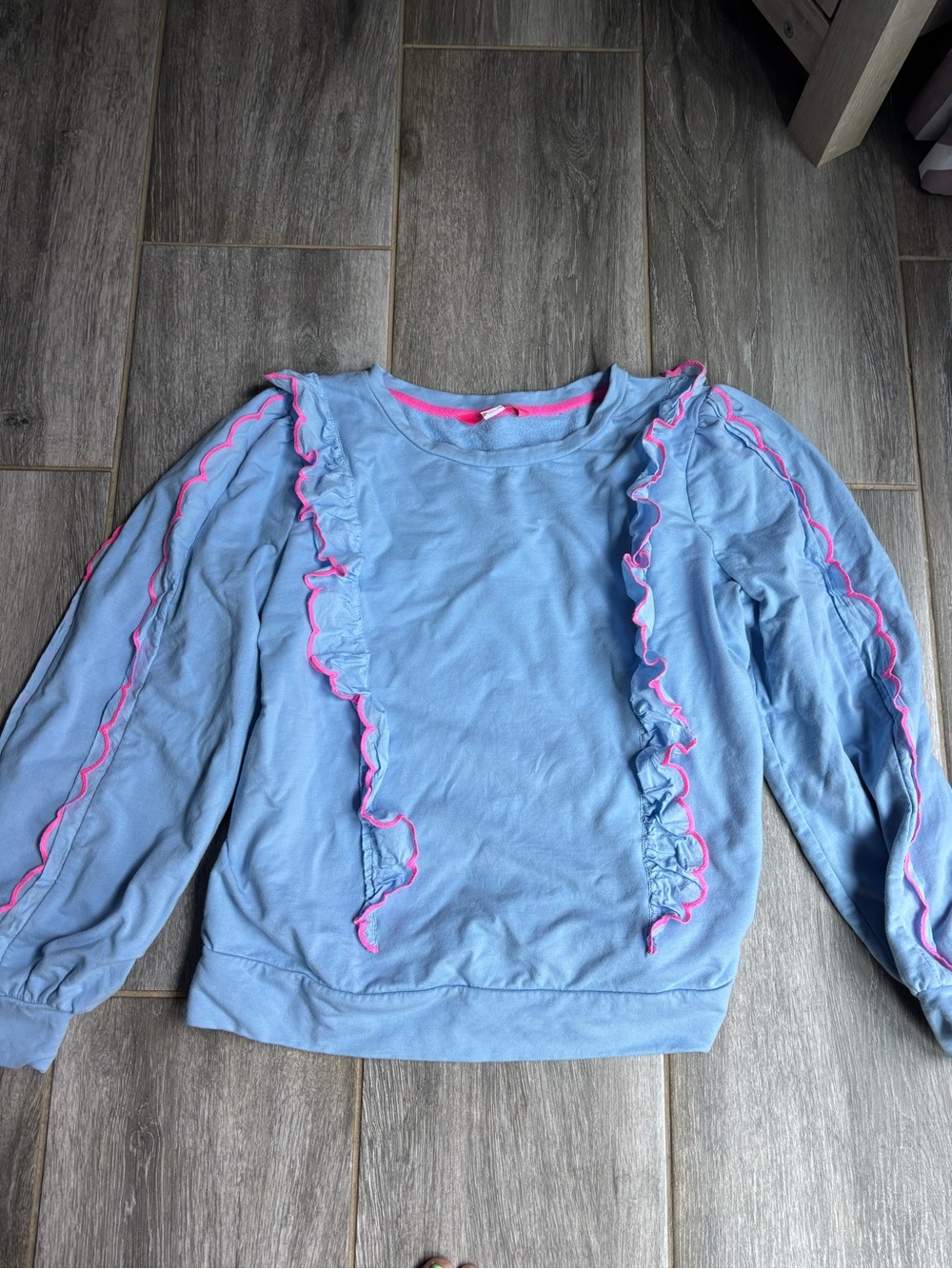 Lilly Pulitzer Sky Blue Top with Hot Pink Ruffle Details